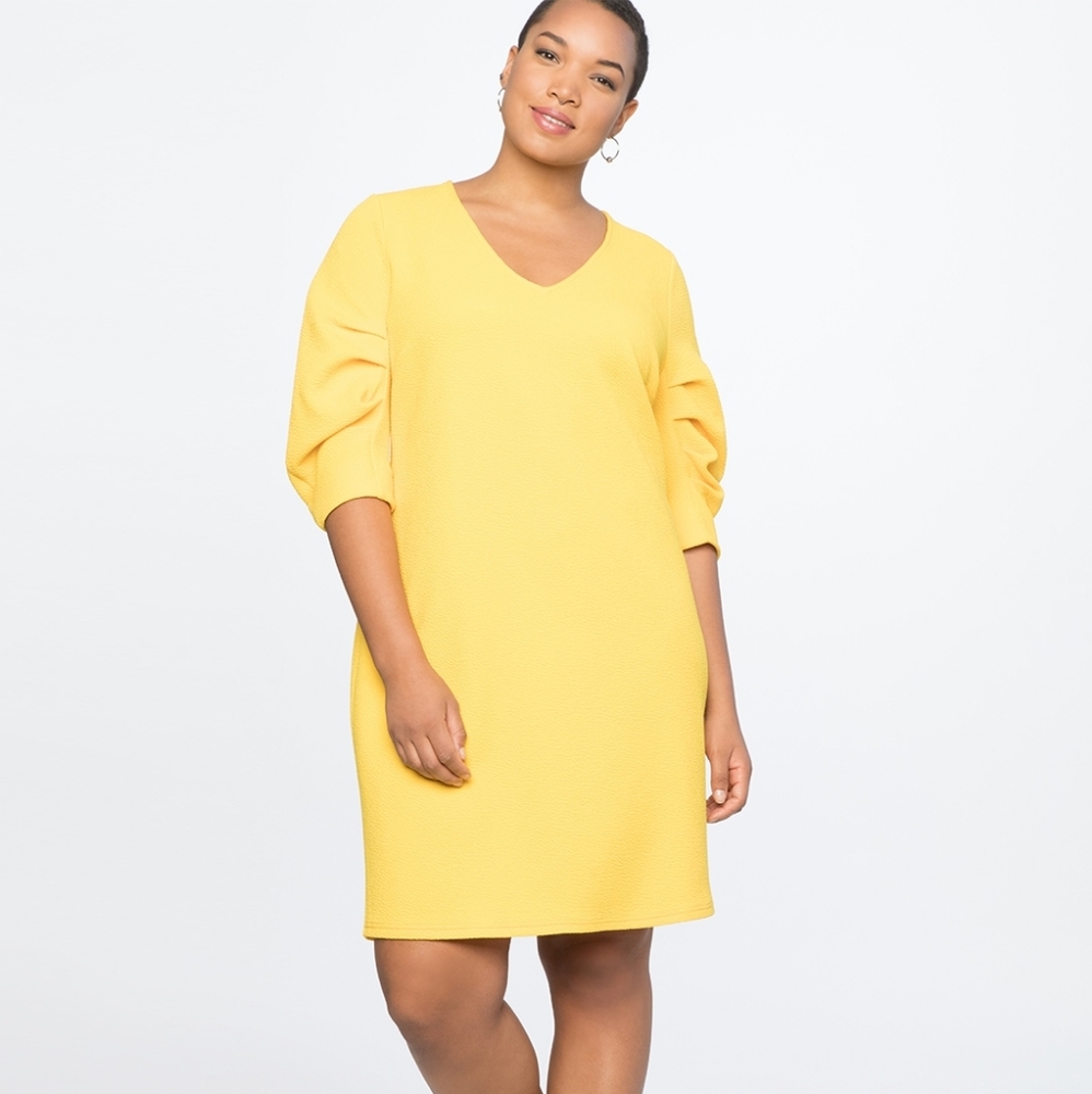 NWT Eloquii pleated puff sleeve yellow dress